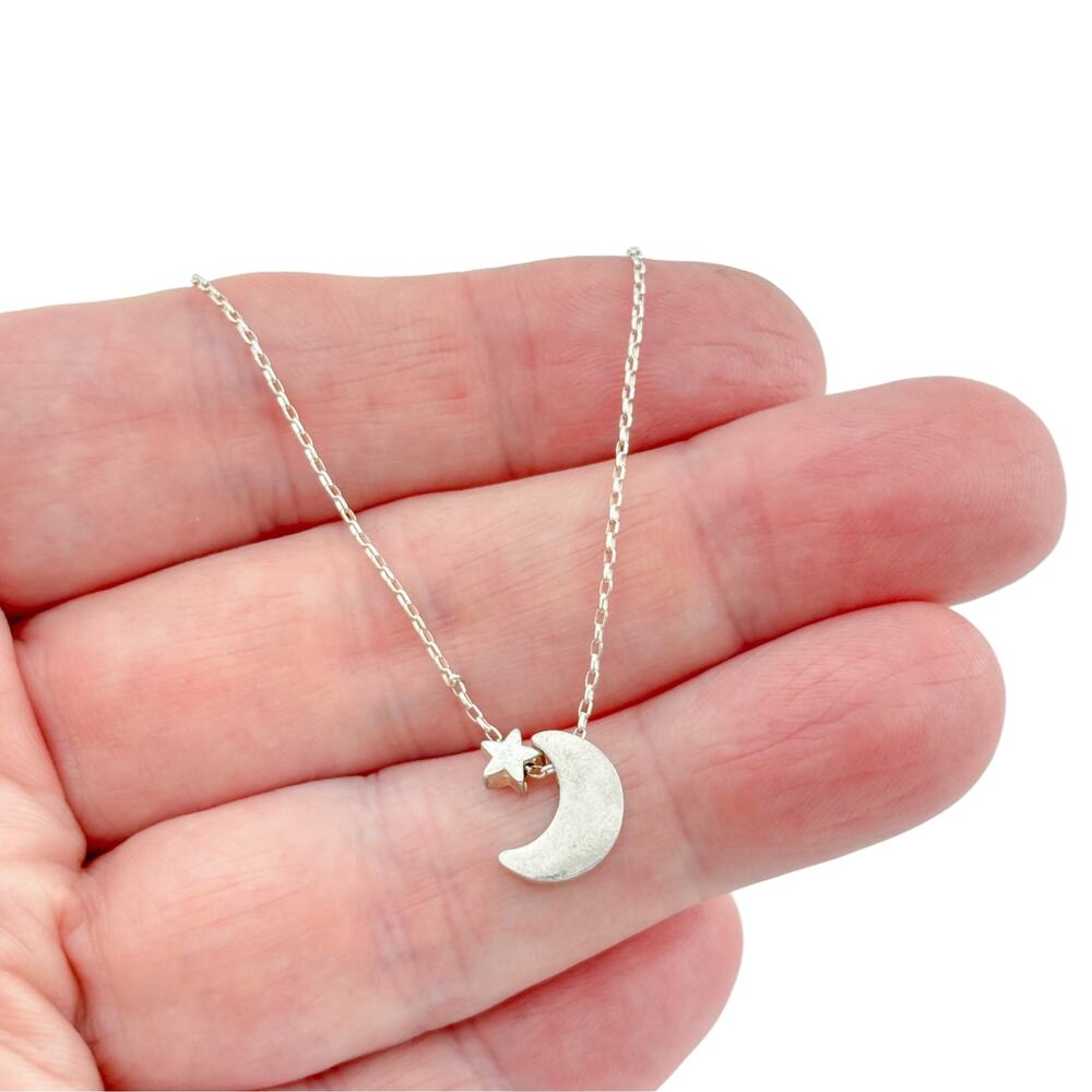 Vintage Sterling Silver 925 Crescent Moon and Star Necklace 17 inch
